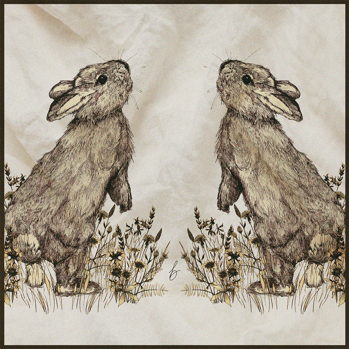 Large Hand Illustrated Bunny Print Scarf, Sustainable Topgreen Fabric, Unique Gift