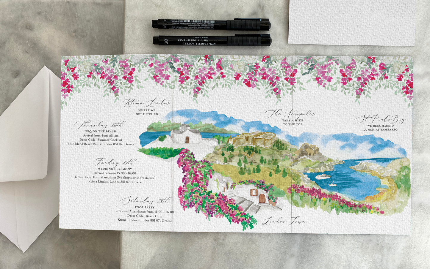 Premium Design Service, Bespoke Wedding Stationery, Luxury Hand Painted Folded Wedding Invitation Suite.