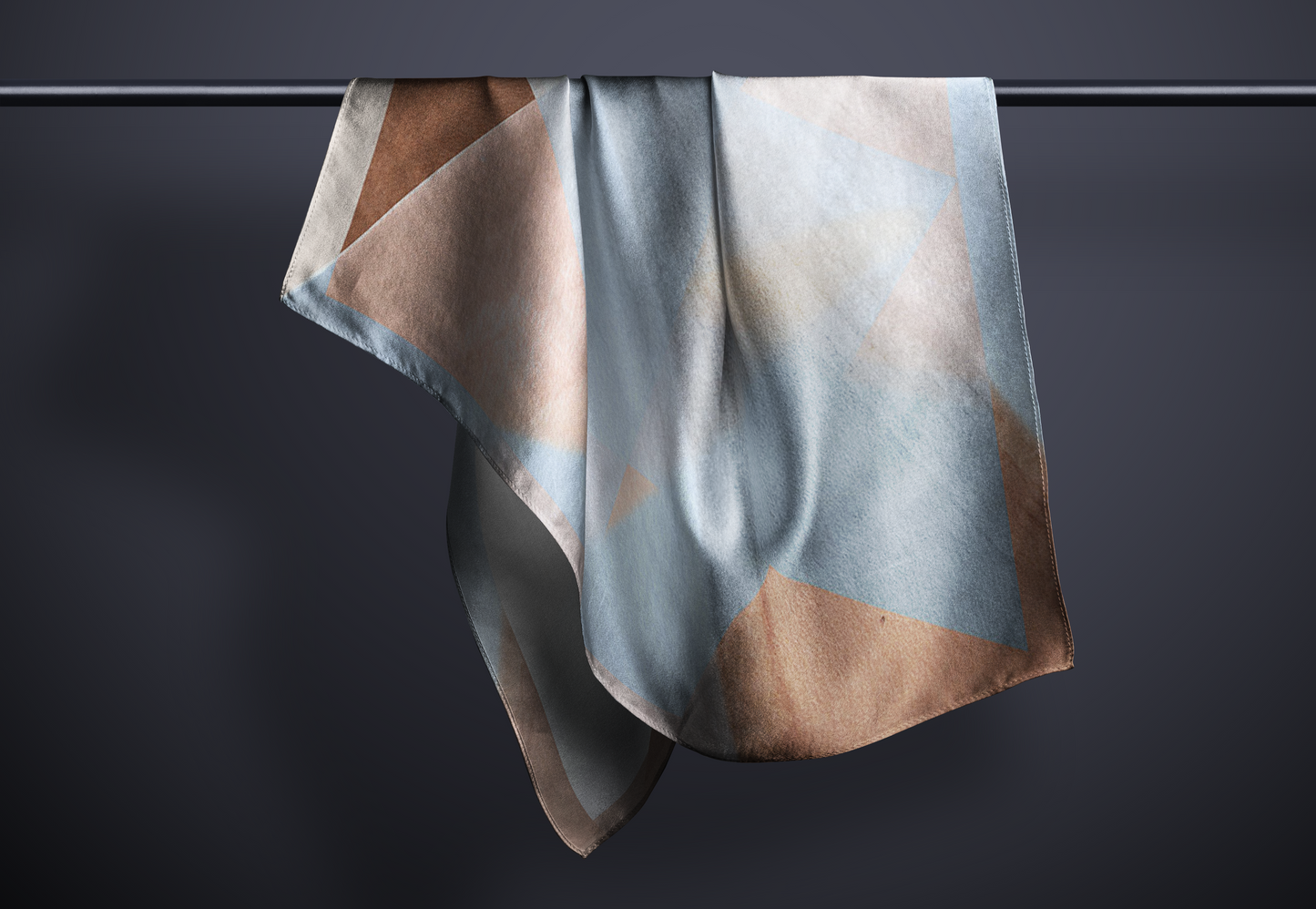 Soft Blue & Bronze Geometric Print Sustainable Scarf, Sustainable Topgreen fabric, Unique Gift