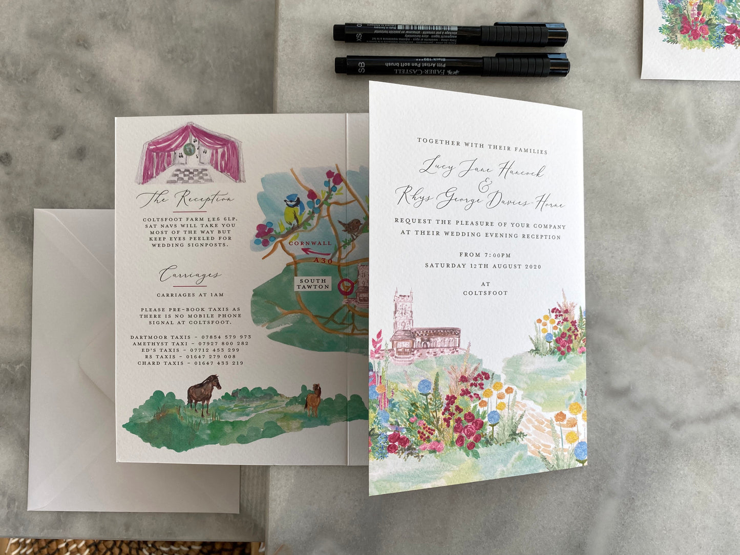 English Country Garden, Rural Countryside Wedding Destination Invitation Design