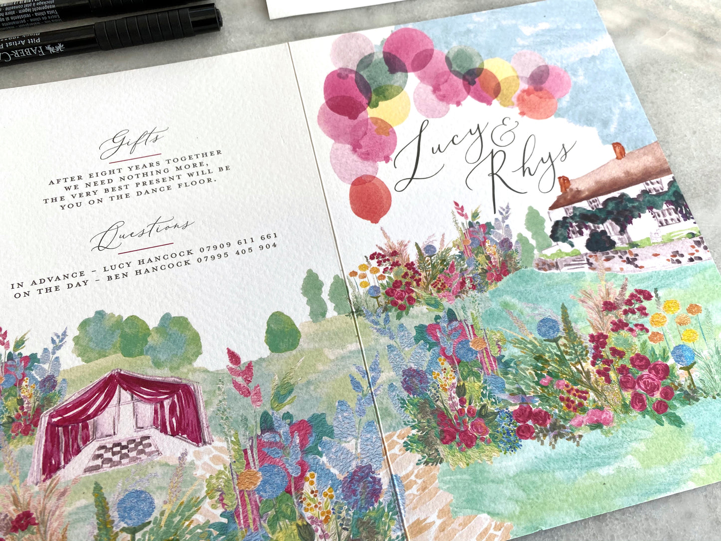 Premium Design Service, Bespoke Wedding Stationery, Luxury Hand Painted Folded Wedding Invitation Suite.