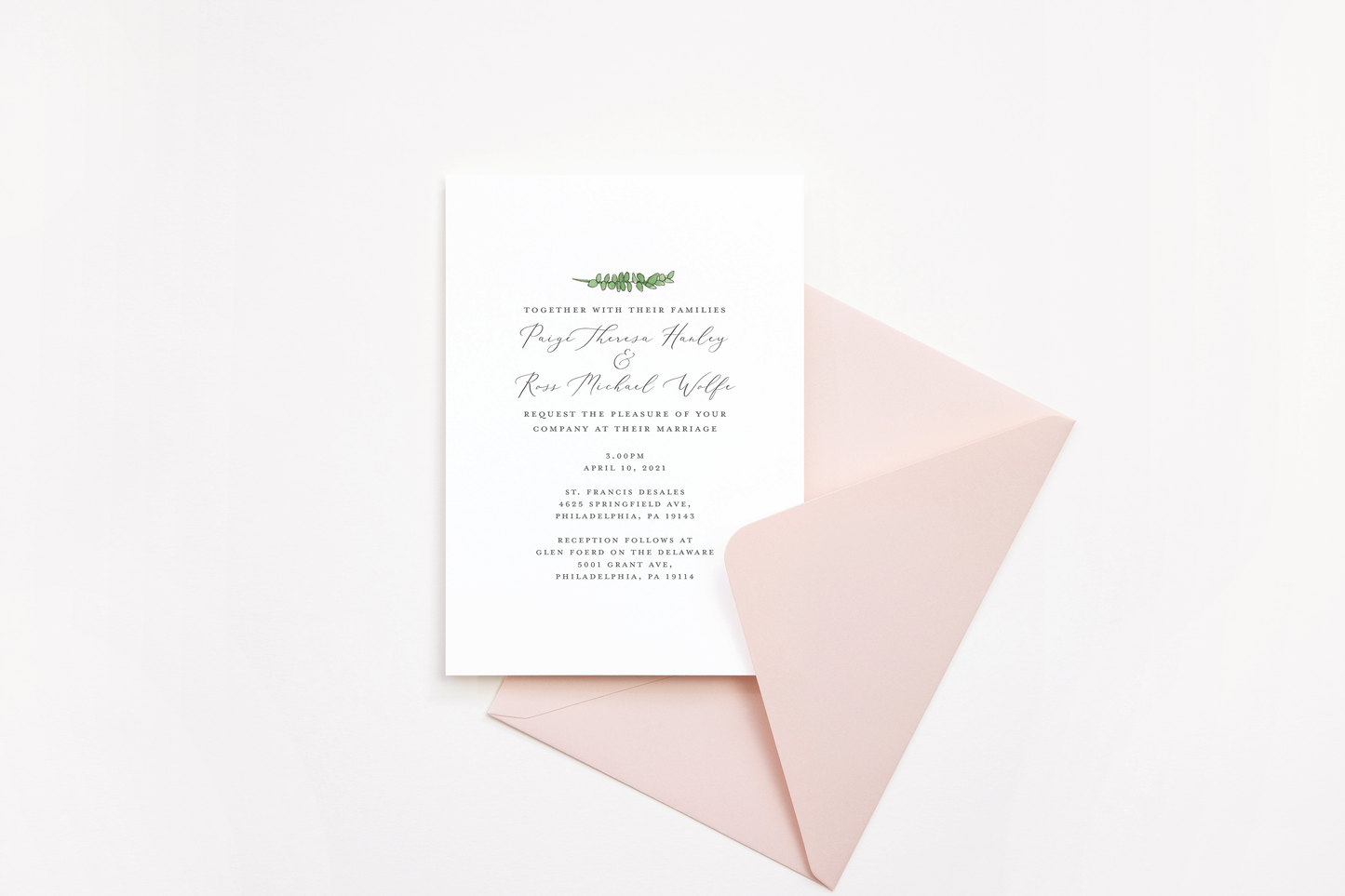 Traditional Design, Bespoke Wedding Stationery Package, Flat invitation suite with information card, envelopes and liners.