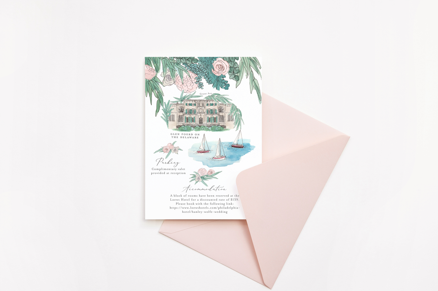 Traditional Design, Bespoke Wedding Stationery Package, Flat invitation suite with information card, envelopes and liners.