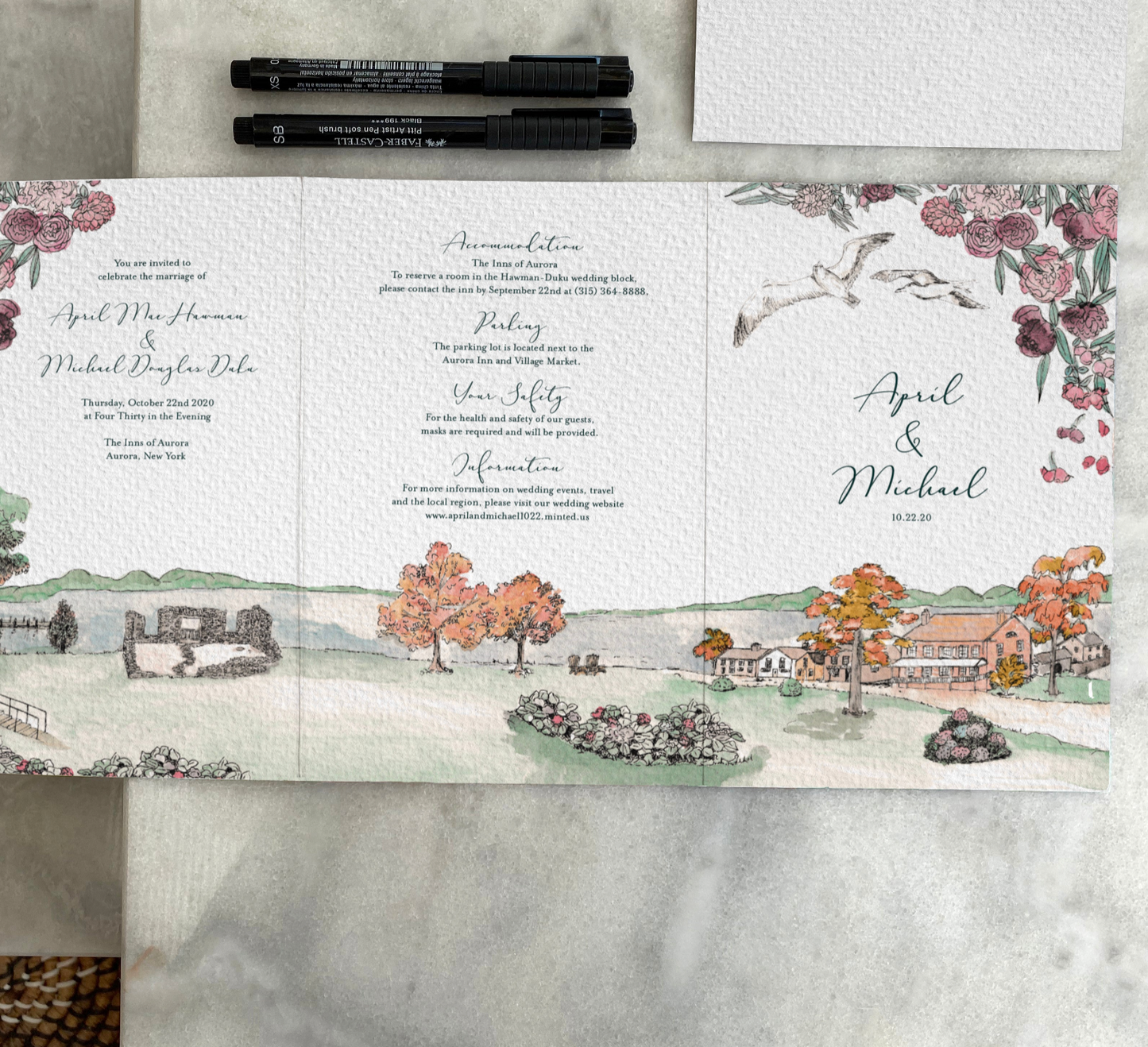 Premium Design Service, Bespoke Wedding Stationery, Luxury Hand Painted Folded Wedding Invitation Suite.
