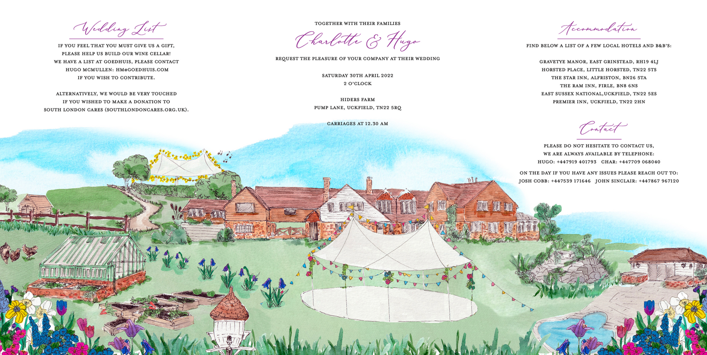 Premium Design Service, Bespoke Wedding Stationery, Luxury Hand Painted Folded Wedding Invitation Suite.