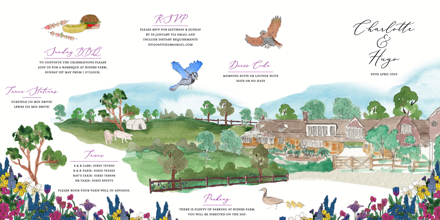 Premium Design Service, Bespoke Wedding Stationery, Luxury Hand Painted Folded Wedding Invitation Suite.