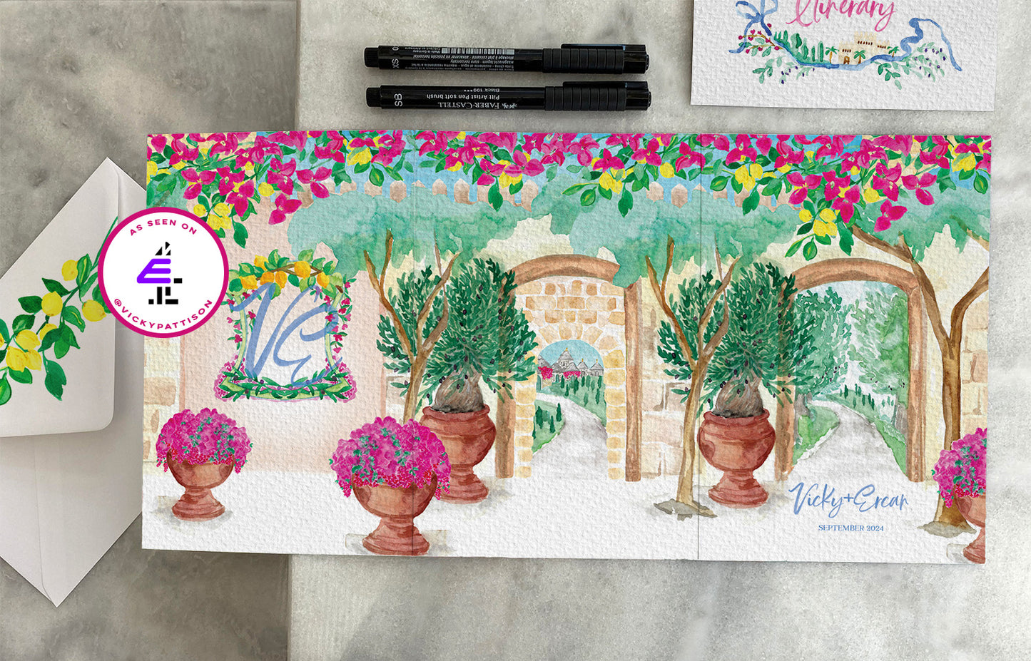 Premium Design Service, Bespoke Wedding Stationery, Luxury Hand Painted Folded Wedding Invitation Suite.