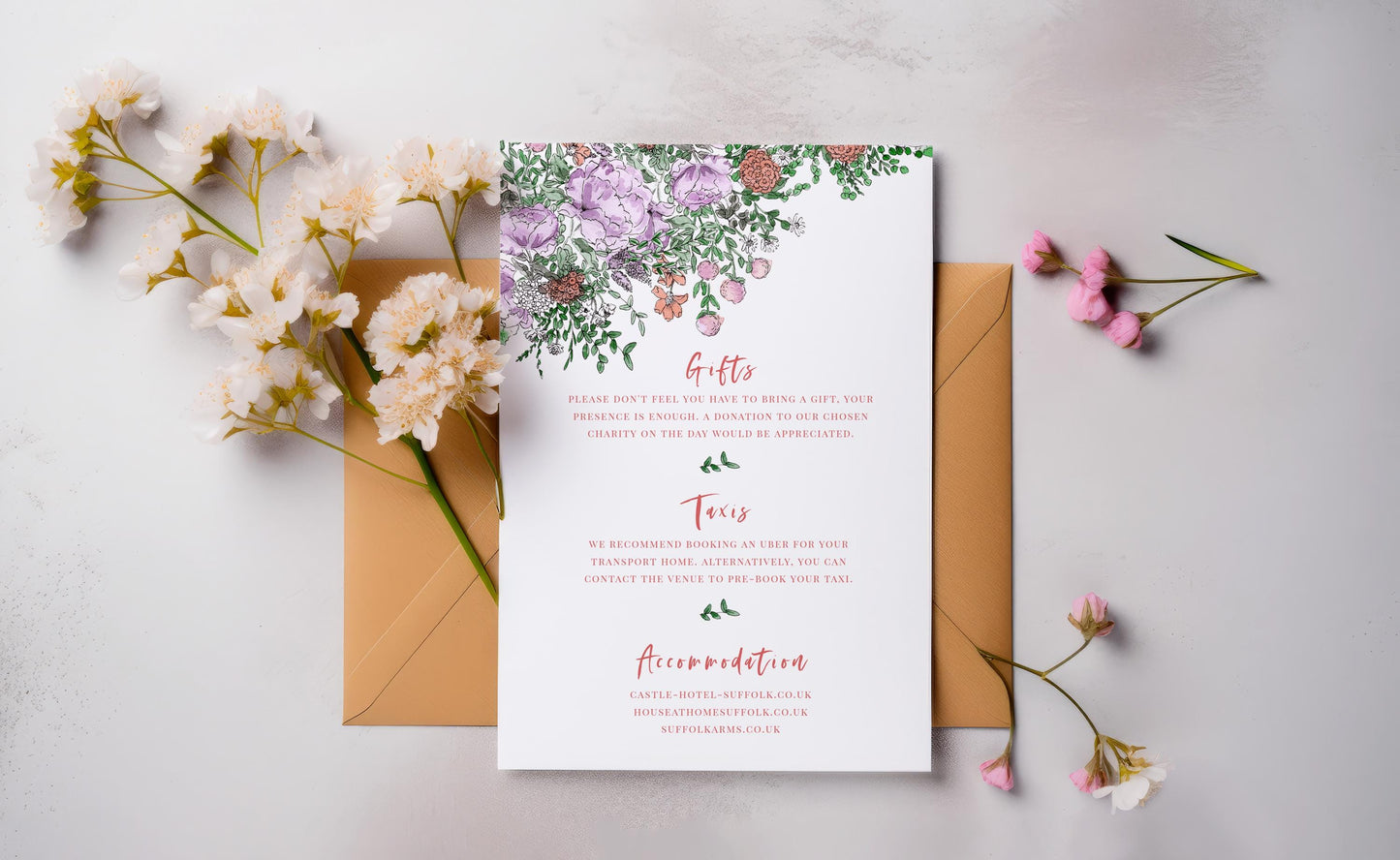 Hand Drawn Garden Wildflower Wedding Invitation Template, Optional Customisation & Print, Wedding Invite & Information, Colourful Spring Floral Printable EDITABLE Download