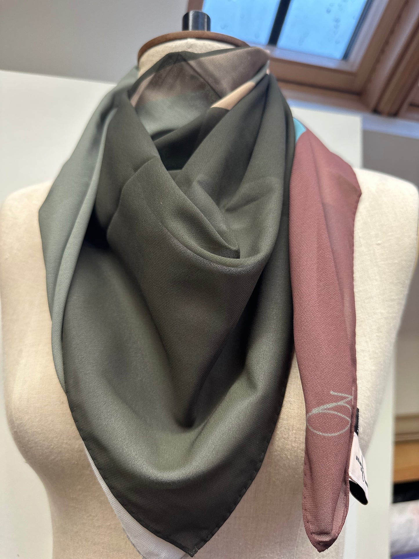 Geometric Print Sustainable Scarf, Sustainable Topgreen fabric, Unique Gift