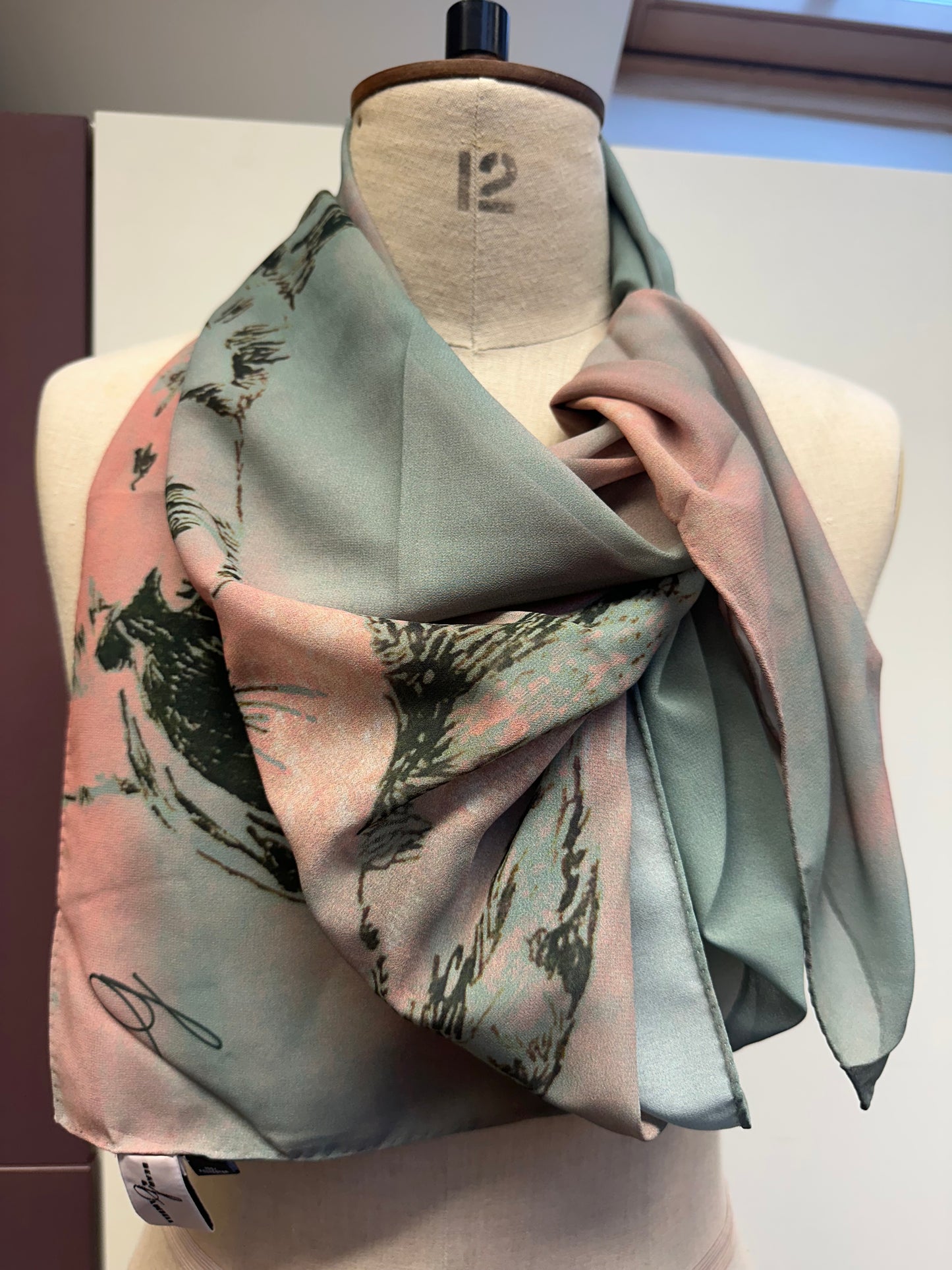 French Bulldog Illustrated Scarf made with Sustainable Topgreen Fabric, Unique Gift