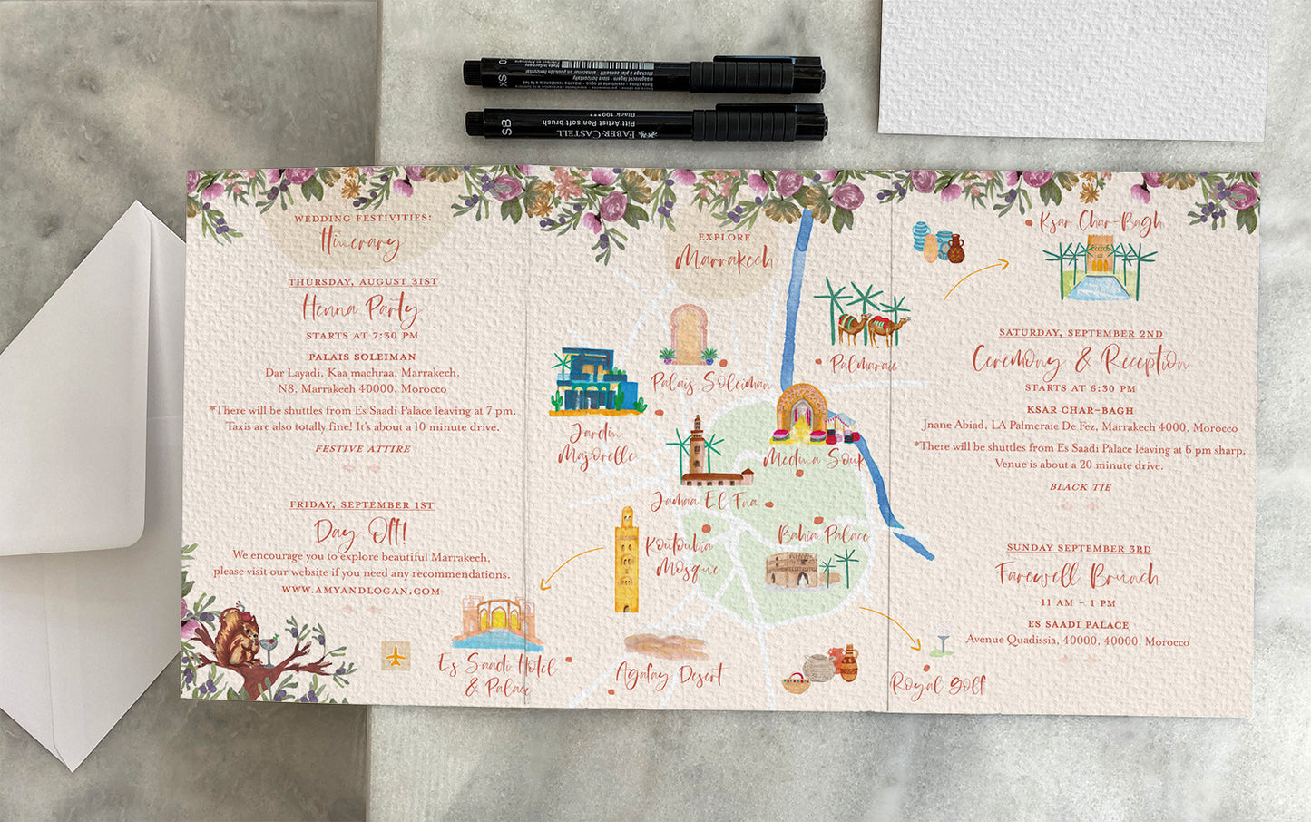 Marakech, Morocco Luxury Wedding Destination Invitation Design