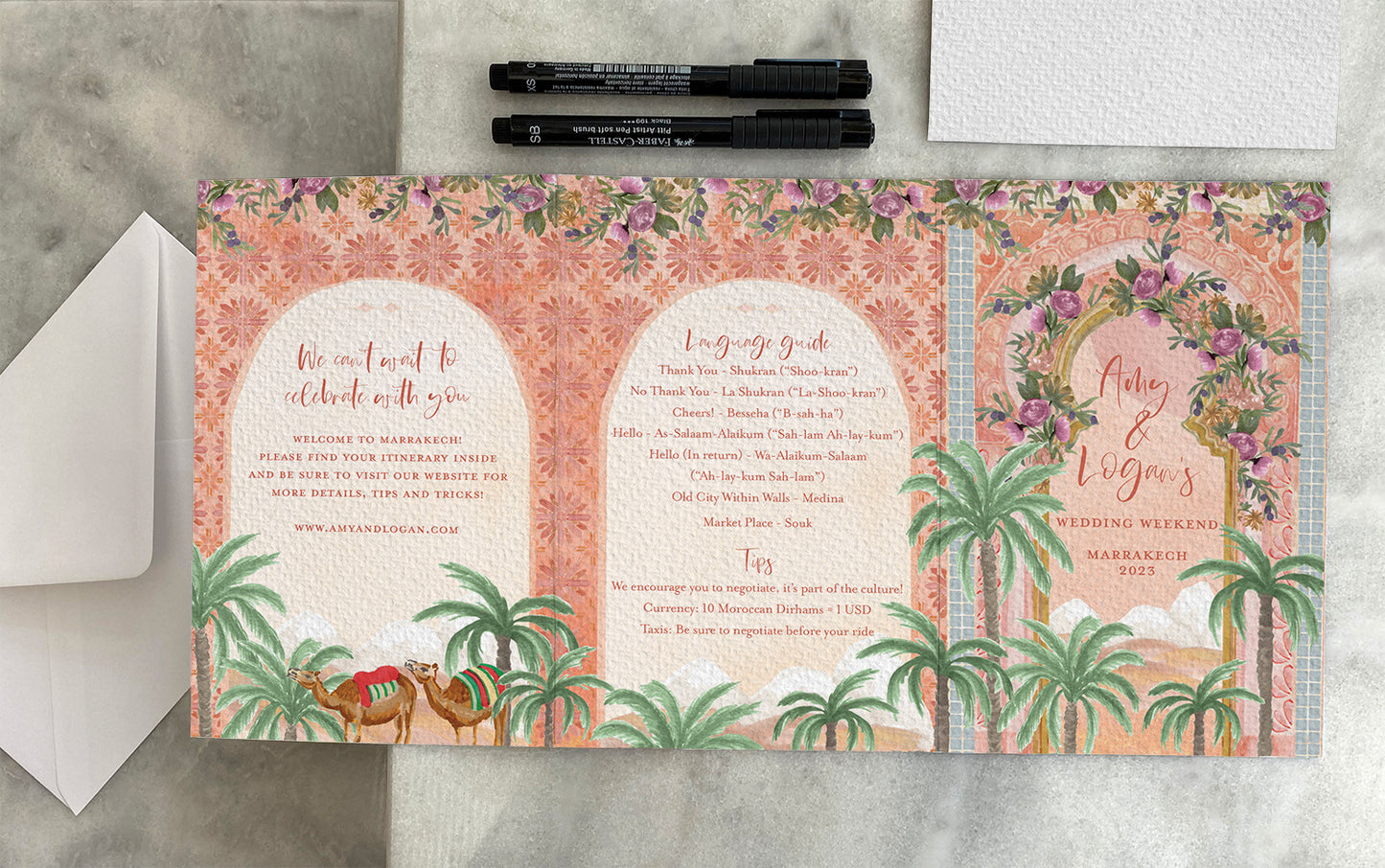 Marakech, Morocco Luxury Wedding Destination Invitation Design