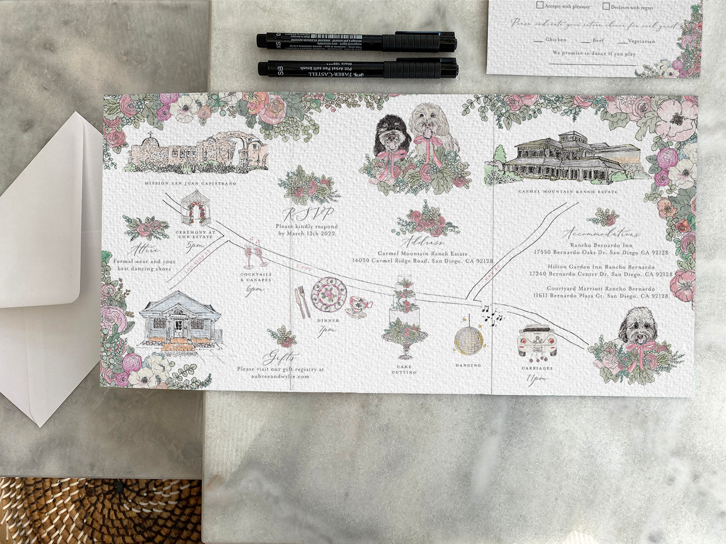 Bespoke Wedding Stationery Bundle (6 Sided Invitation, Envelopes, Liners, Insert)