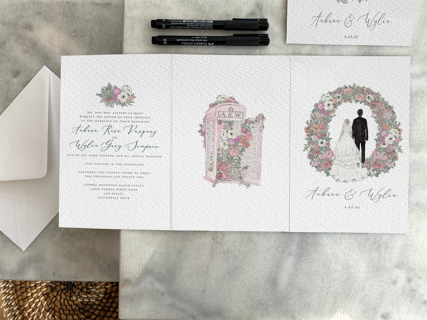 Bespoke Wedding Stationery Bundle (6 Sided Invitation, Envelopes, Liners, Insert)