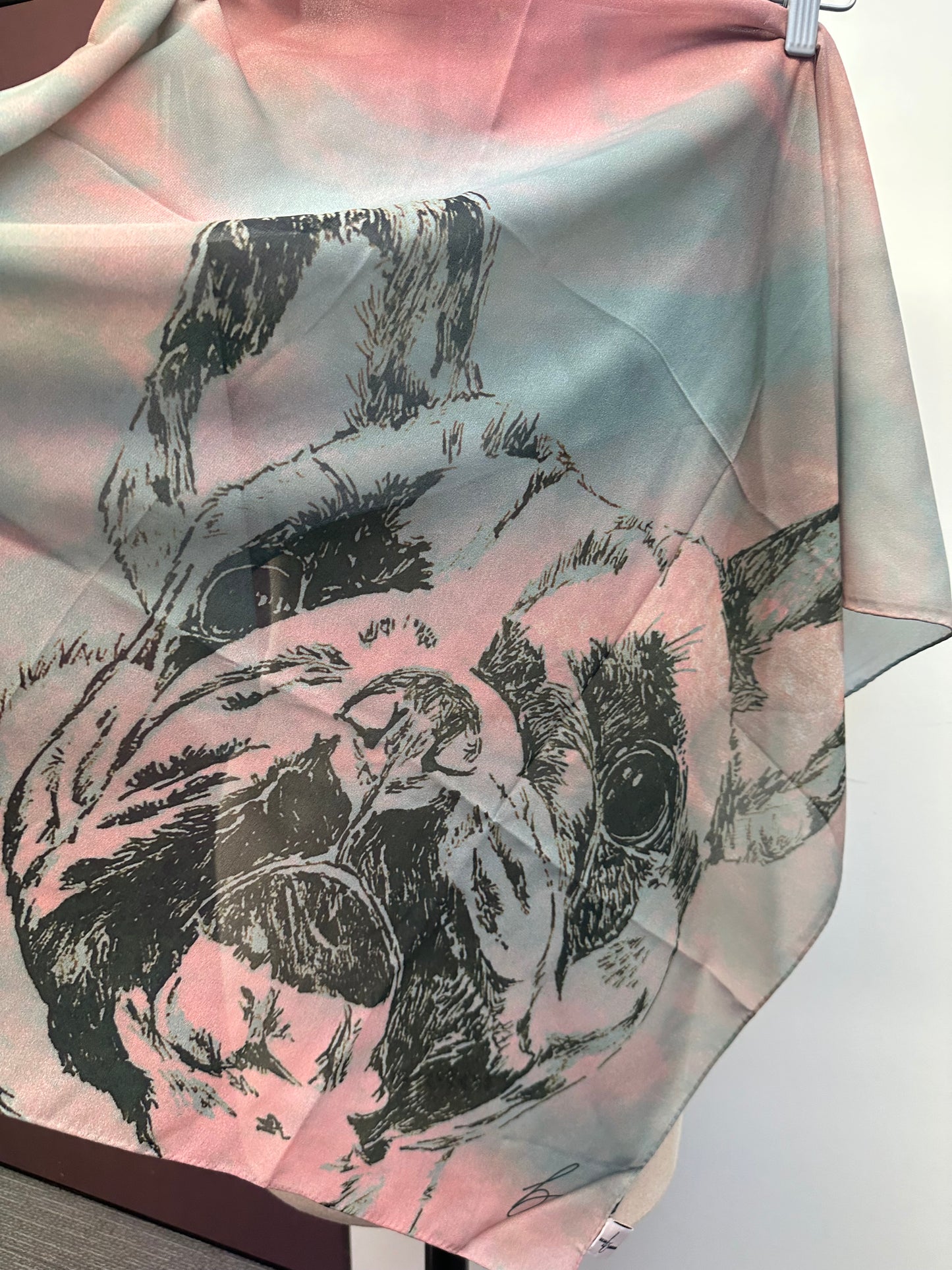 French Bulldog Illustrated Scarf made with Sustainable Topgreen Fabric, Unique Gift