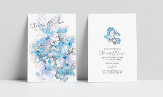 Vintage Blue Flowers, Fashion Print, Customised Wedding Invitation