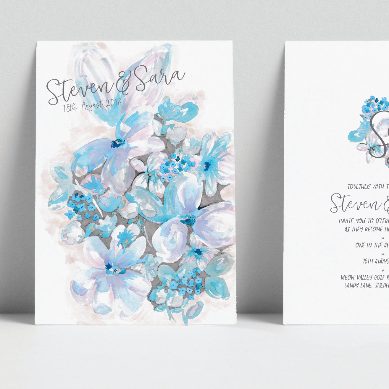 Vintage Blue Flowers, Fashion Print, Customised Wedding Invitation