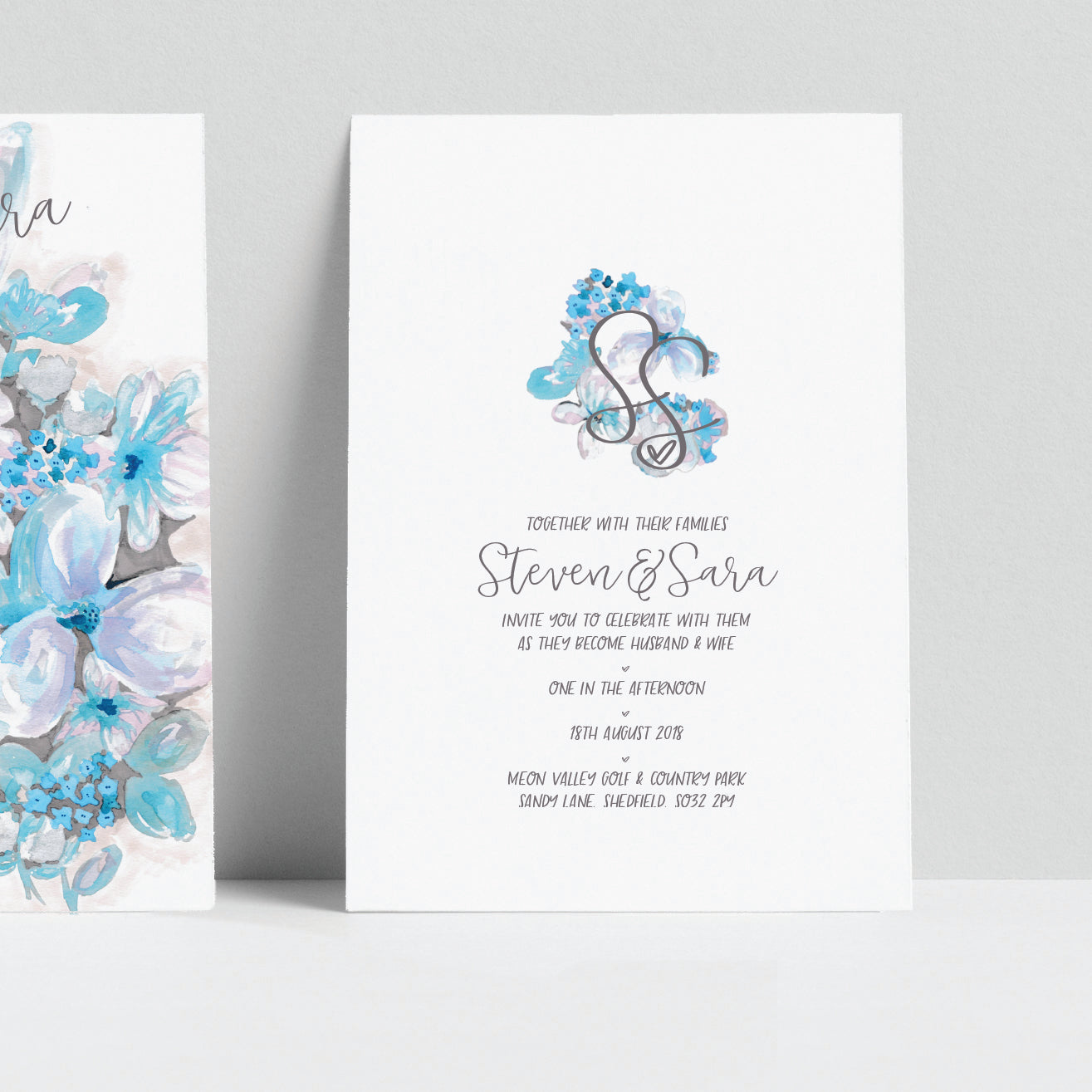 Vintage Blue Flowers, Fashion Print, Customised Wedding Invitation