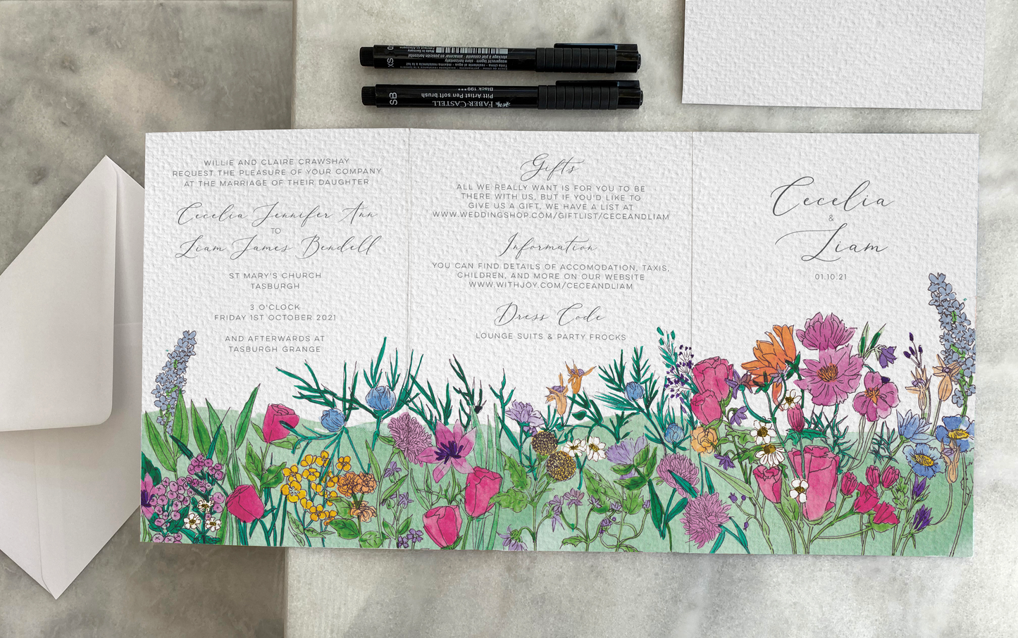 English Country Garden, Rural Countryside Wedding Destination Invitation Design