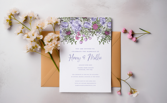 Lilac Countryside Wild Flower Garden Customised Wedding Invitation