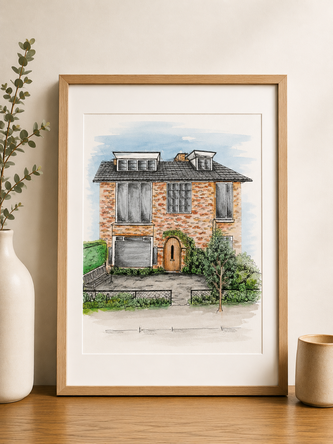 Hand Drawn House Illustration with Watercolour