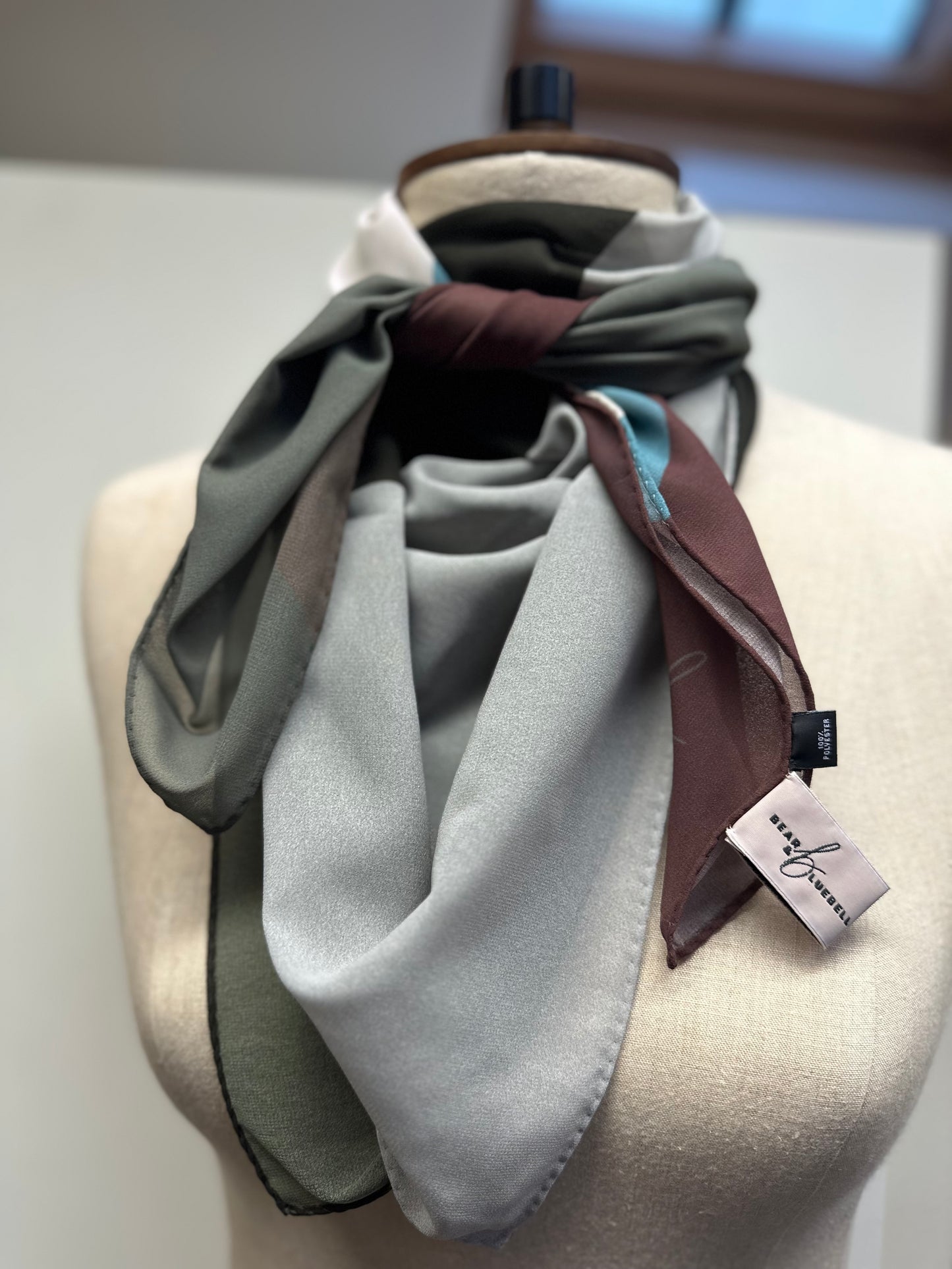 Geometric Print Sustainable Scarf, Sustainable Topgreen fabric, Unique Gift
