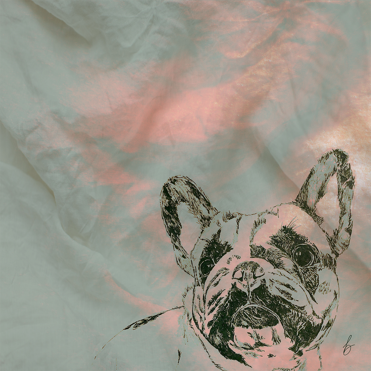French Bulldog Illustrated Scarf made with Sustainable Topgreen Fabric, Unique Gift