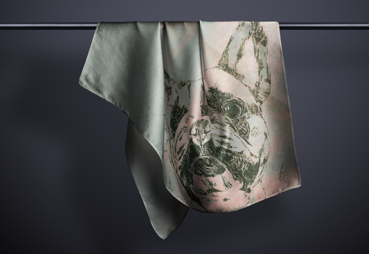 French Bulldog Illustrated Scarf made with Sustainable Topgreen Fabric, Unique Gift