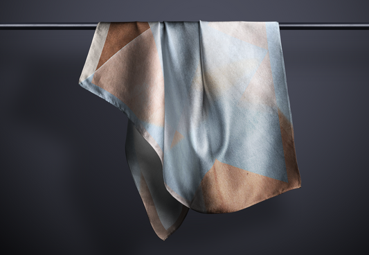 Soft Blue & Bronze Geometric Print Sustainable Scarf, Sustainable Topgreen fabric, Unique Gift