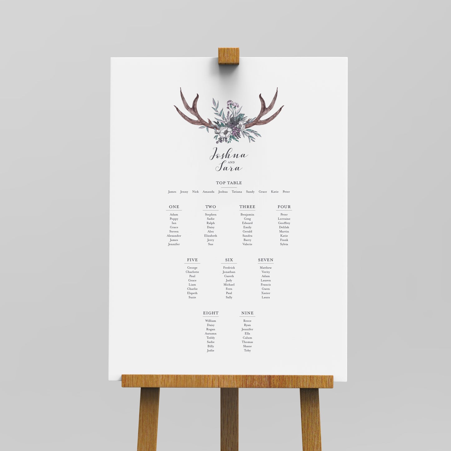 Wedding Table Plan Boho Antlers