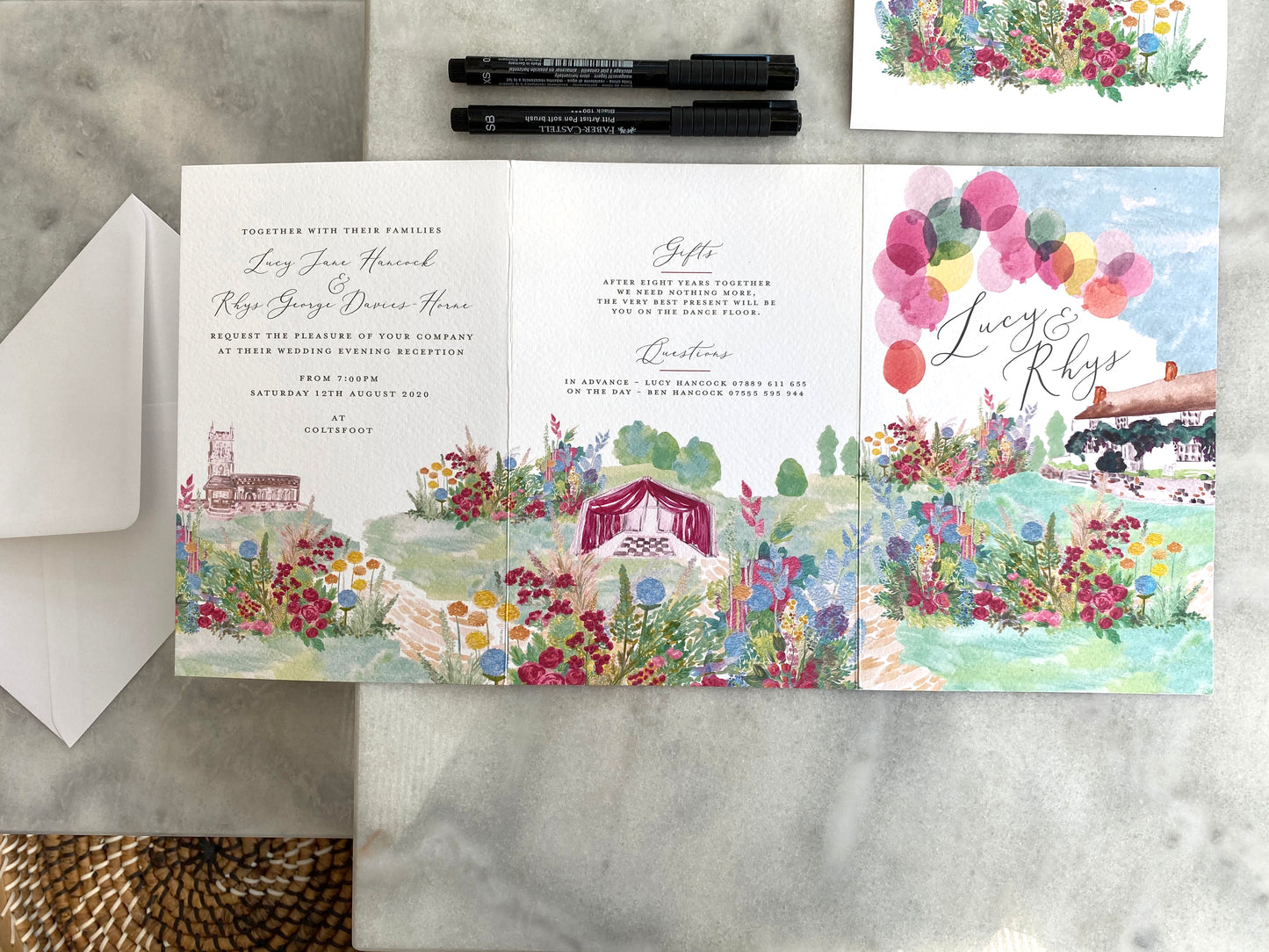 English Country Garden, Rural Countryside Wedding Destination Invitation Design