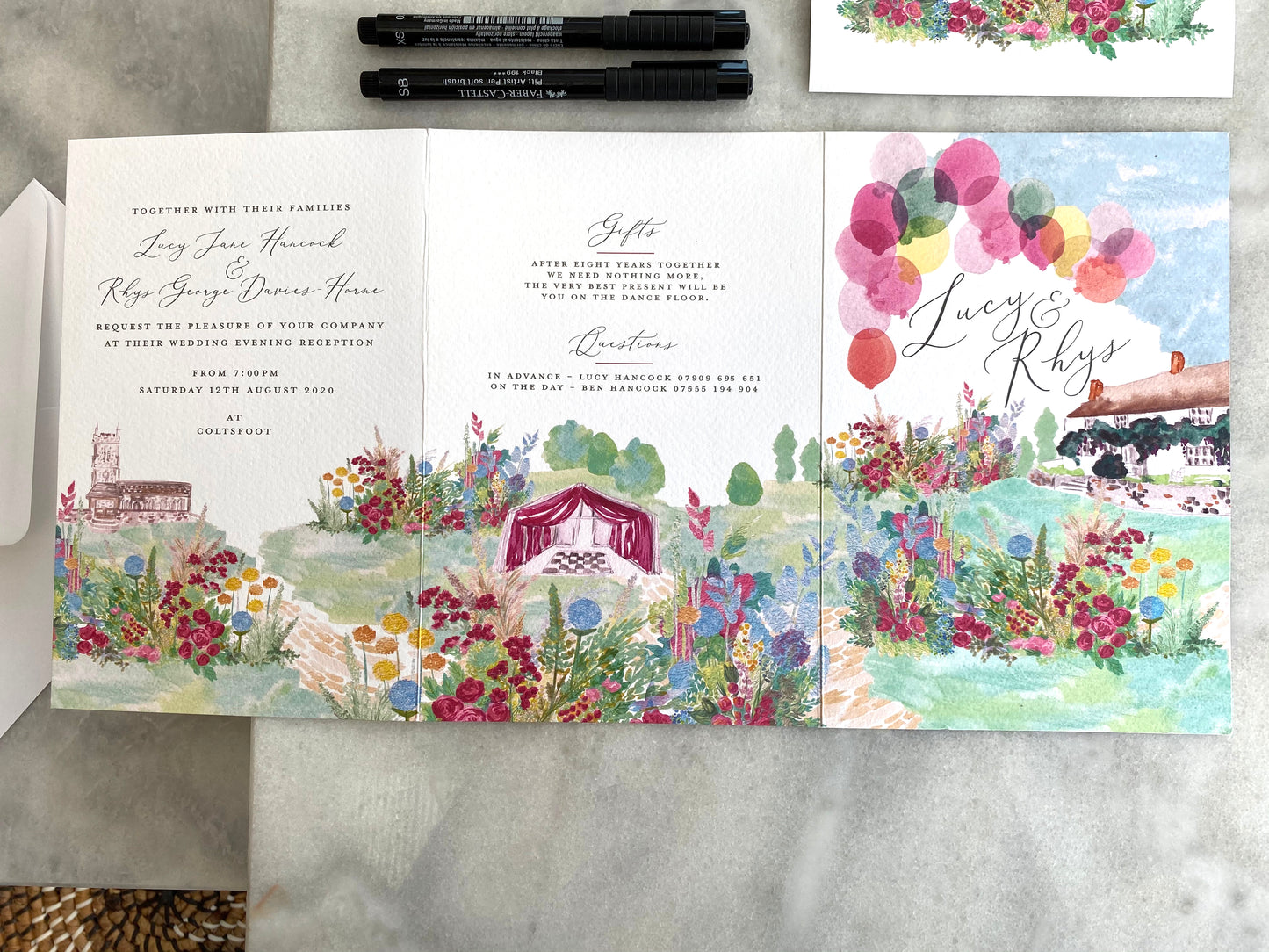 Premium Design Service, Bespoke Wedding Stationery, Luxury Hand Painted Folded Wedding Invitation Suite.