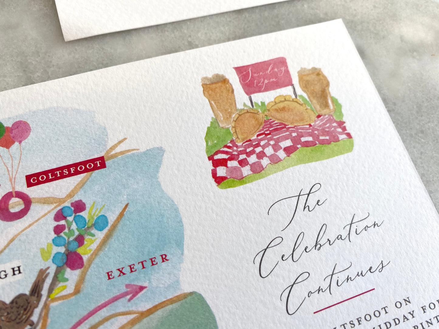 English Country Garden, Rural Countryside Wedding Destination Invitation Design