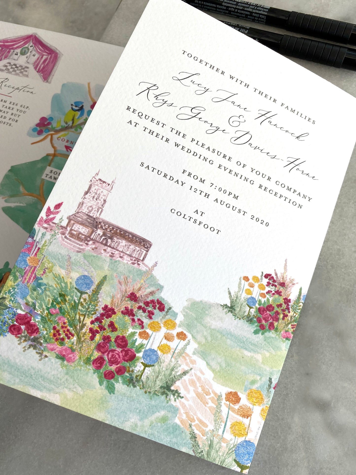 English Country Garden, Rural Countryside Wedding Destination Invitation Design