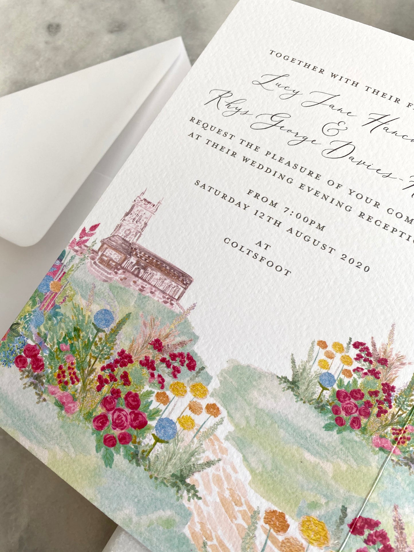 English Country Garden, Rural Countryside Wedding Destination Invitation Design