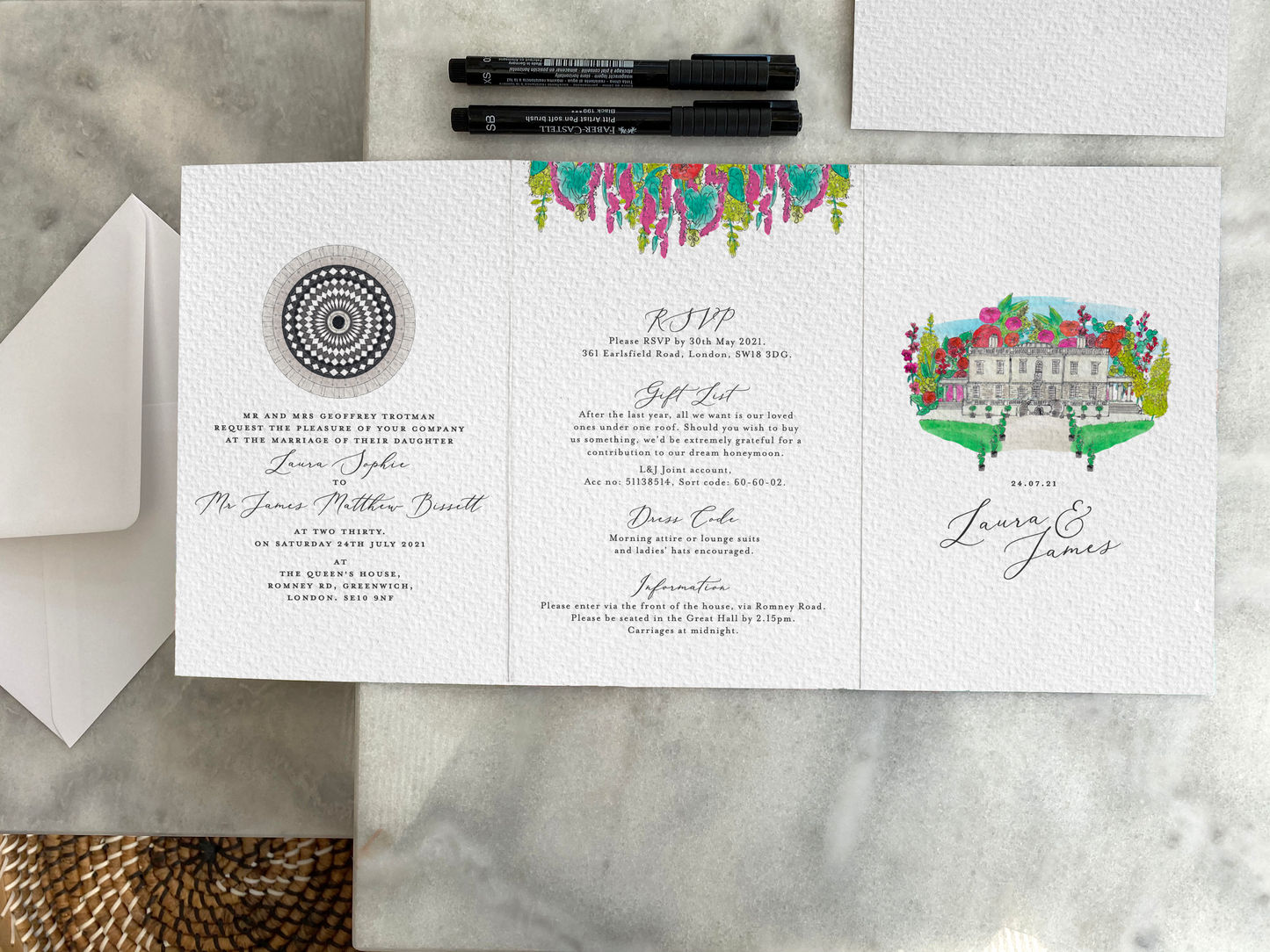 Bespoke Wedding Stationery Bundle (6 Sided Invitation, Envelopes, Liners, Insert)