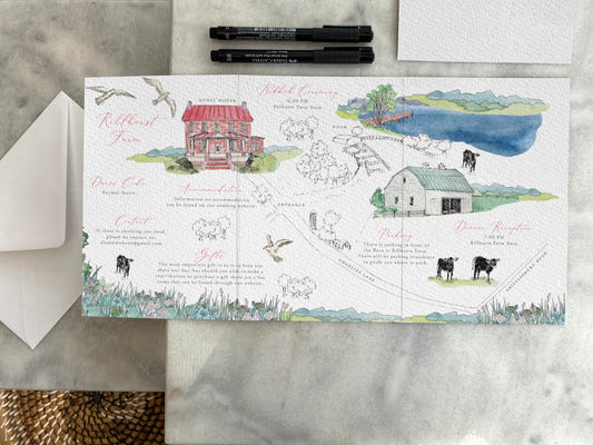 Rillhurst Farm, USA, Riverside Wedding Destination Invitation Design