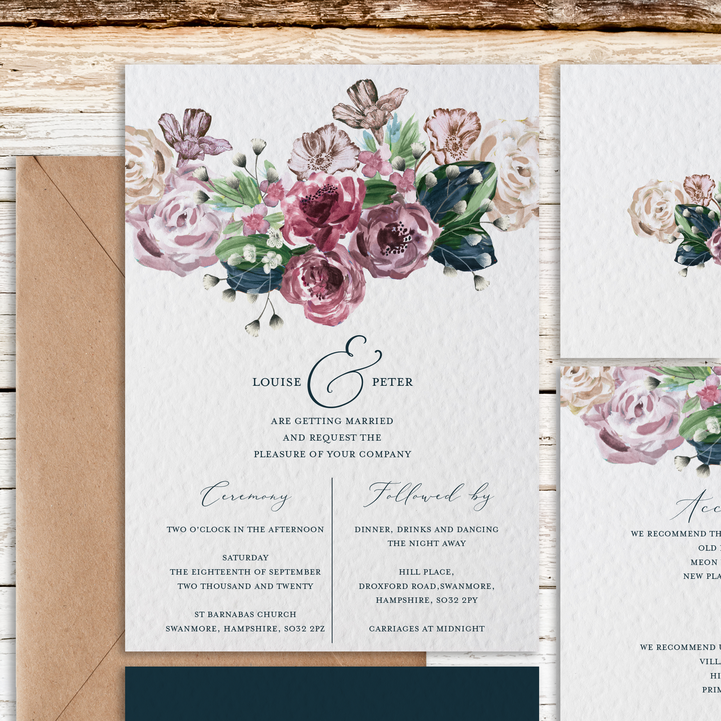 Vintage Bouquet Jewel Coloured Floral Customised Wedding Invitation