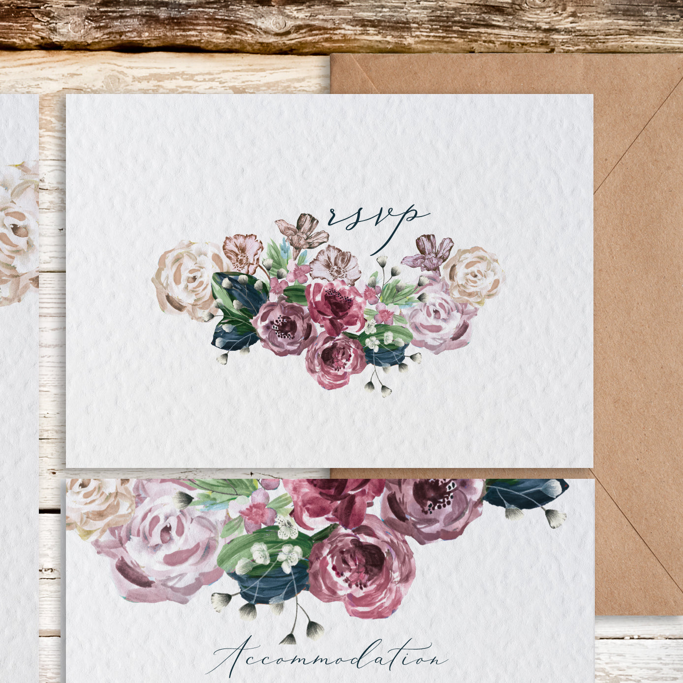 Vintage Bouquet Jewel Coloured Floral Customised Wedding Invitation