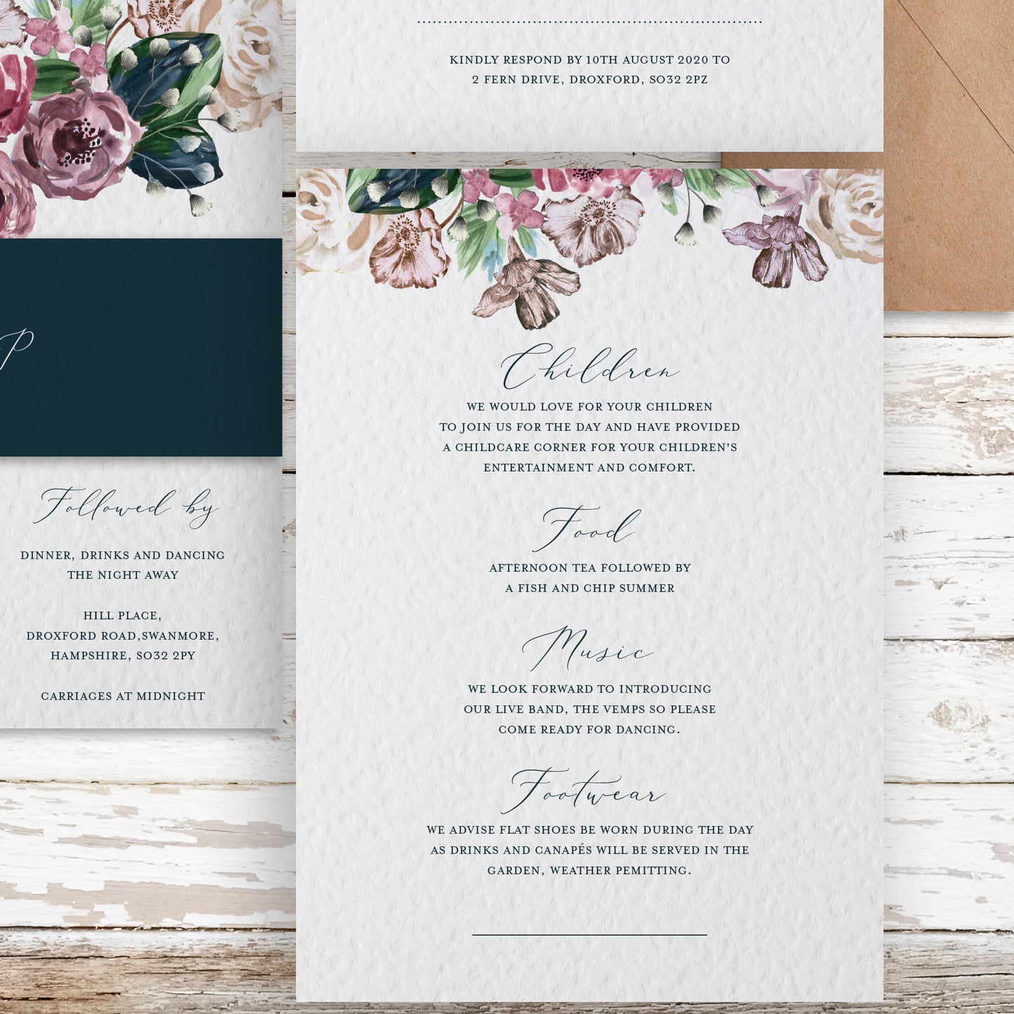 Vintage Bouquet Jewel Coloured Floral Customised Wedding Invitation