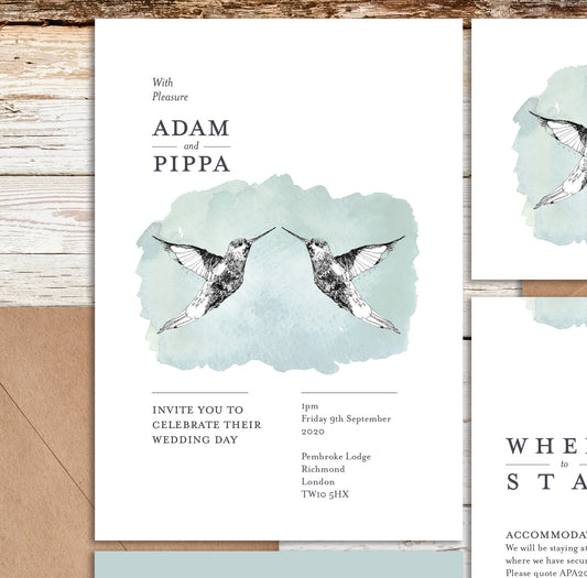 Hummingbird Vintage Themed Customised Wedding Invitation Set