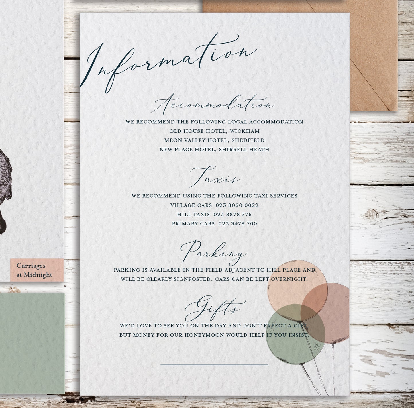 Elephant and Balloon Vintage Circus Themed Customised Wedding Invitation Set