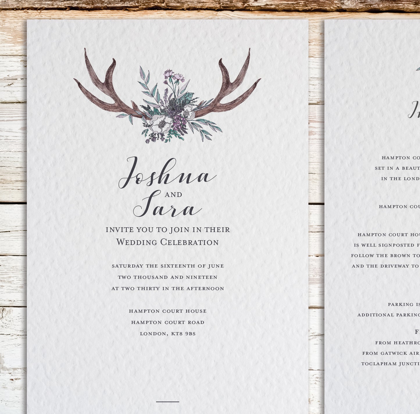 Boho Antler & Wild Flower Customised Wedding Invitation