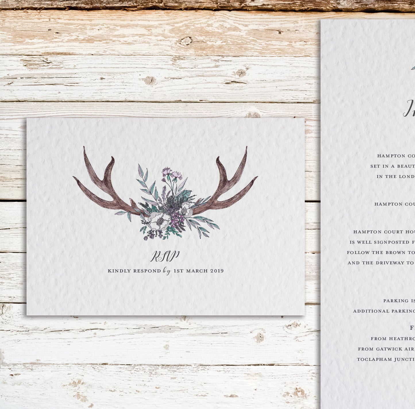 Boho Antler & Wild Flower Customised Wedding Invitation