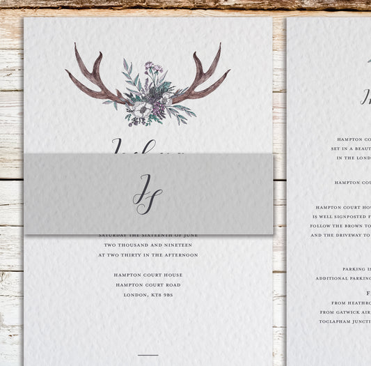 Boho Antler & Wild Flower Customised Wedding Invitation