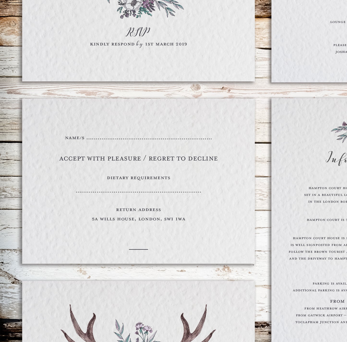 Boho Antler & Wild Flower Customised Wedding Invitation