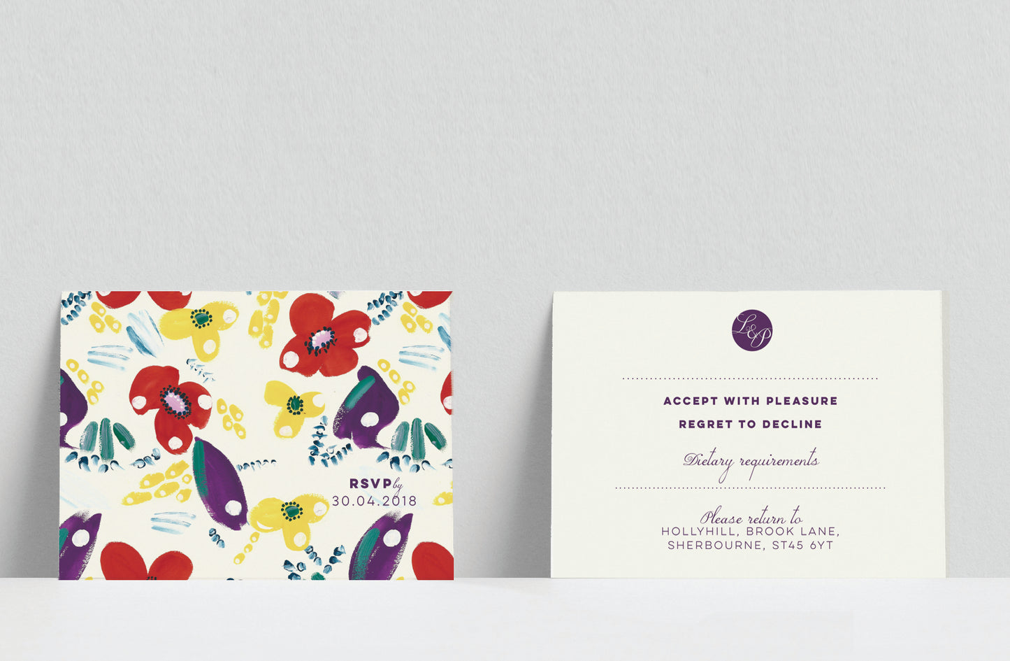 Poppy Fun, Abstract Flower Pattern, Customised Wedding Invitation Set