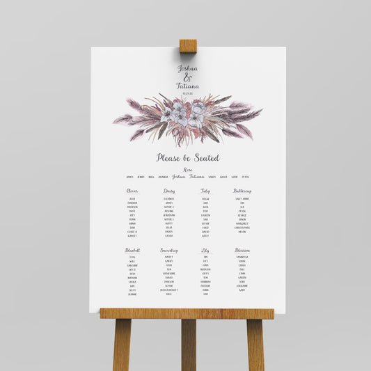 Wedding Table Plan Boho Pampas Grass Cloud