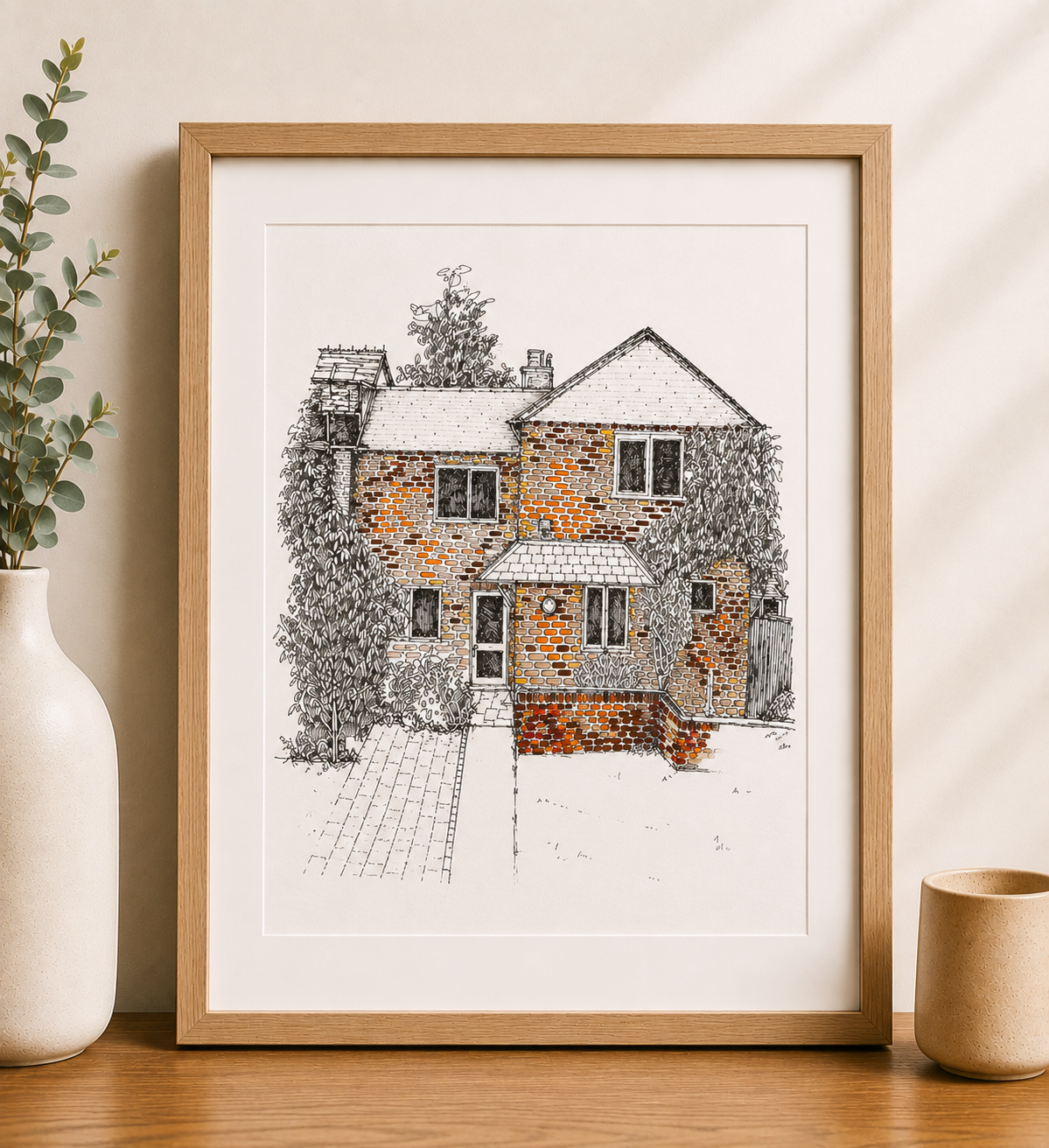 Hand Drawn House Illustration with Watercolour