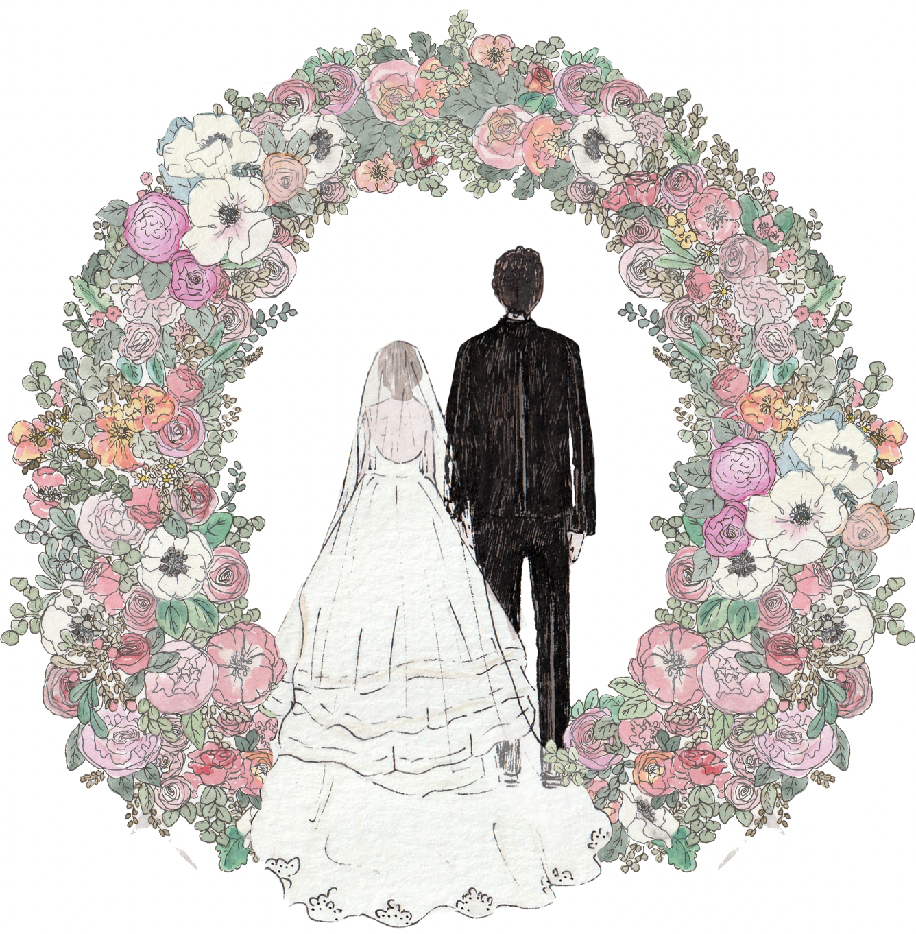 Couples Portrait with Floral Garland